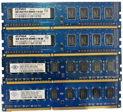LOT of 4 Desktop Memory 6GB 2Rx8 PC3 10800U 8500U (NANYA, ELPIDA) 1GB 2GB DIMMS