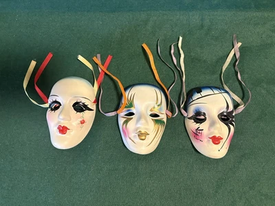 Vintage Mardi Gras Decorative Ceramic Masks - Hand Painted Wall Hanging - Image 1 of 4