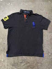 Polo Ralph Lauren Polo Shirt Mens Large Black Big Pony 3 Patch Custom Fit Logo