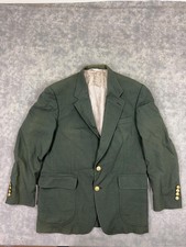 Lands' End Blazer Mens 44R Green Wool Gold Button Sport Coat USA Notch Lapel