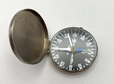 Vintage German Pocket Compass Lidded 1.75'' Black Dial Thalson Style Working