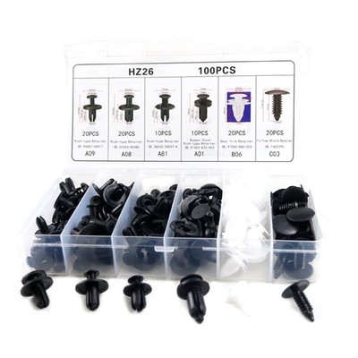 100 PCS Car Body Plastic Auto Fasteners Push Trims Clips Pin Rivet Bumper Kits