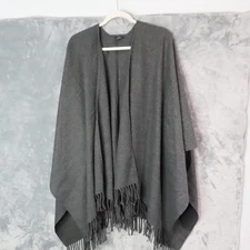 V Fraas Poncho Womens One Size Fringe Open Front Wrap Cape Soft Shawl Ruana