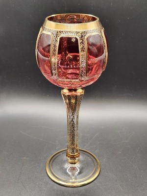 Moser Antique Amethyst Gold Gilt Cabochon Bohemian Crystal Wine Glass