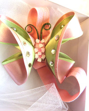 Infant Girls Handmade satin ribbon rhinestone Butterfly 3mo 1 yr Special occasio