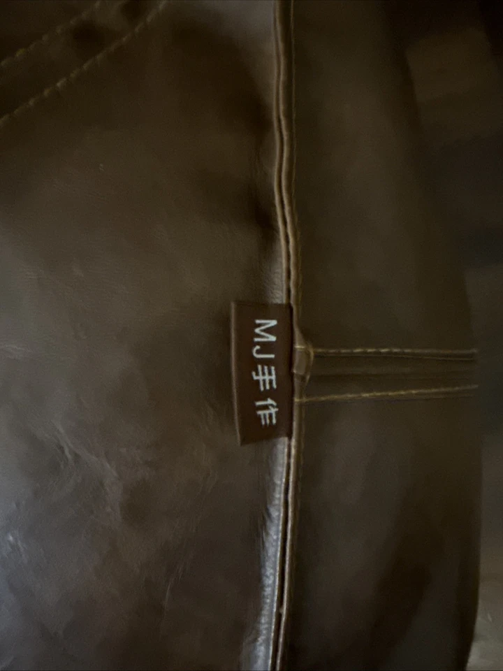 Cubo puf otomano hecho a mano de cuero MJ sin relleno 16x16 reposapiés marrón Foto 4 de 4