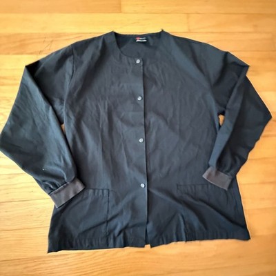 Salus Women's Medium Black Button Up Medical Scrub Uniform Long Sleeve Jacket Co