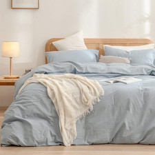 Chic Cornflower Blue King Duvet Cover Set - 100 Soft Washed Cotton Linen Feel