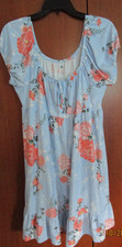 So Peasant Dress Blue & Peach Flowers Sz 1X Polyester Spandex Bust 44 Length 29