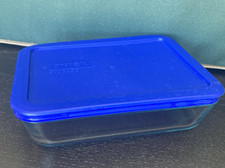 Pyrex 7210, 3 Cup 7x5x1.5 Storage Dish With Blue Lid - Item No 7210 Made in USA