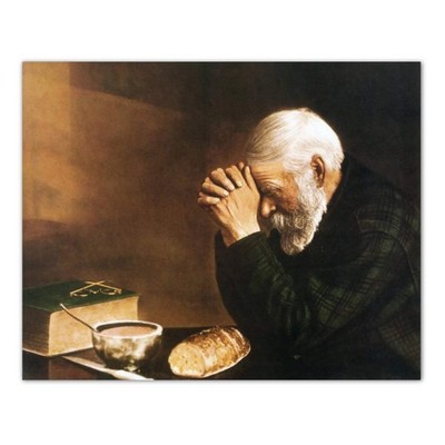 Daily Bread Man Praying at Dinner Table Religious Art Print 16x20 (with Frame Op