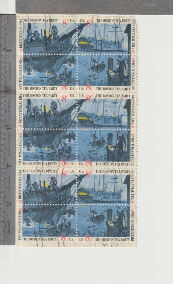 Qty 12 Stamp Block 8 cent Bicentennial 1976 Boston Tea Party Stamps USED Mailed - Image 2 of 4