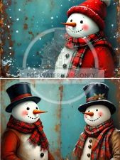 Patina Snowman Trio | A4 Rice Paper | Paper for Decoupage | Decoupage Central