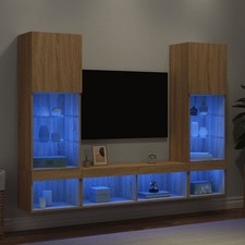 5PC TV Wall Units Media Cabinet with LED Lights, Sonoma oak Engineered Wood