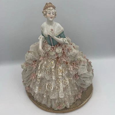 Antique German Lace Porcelain Lady Figurine c1900 12” Victorian Large Size - Image 1 of 4