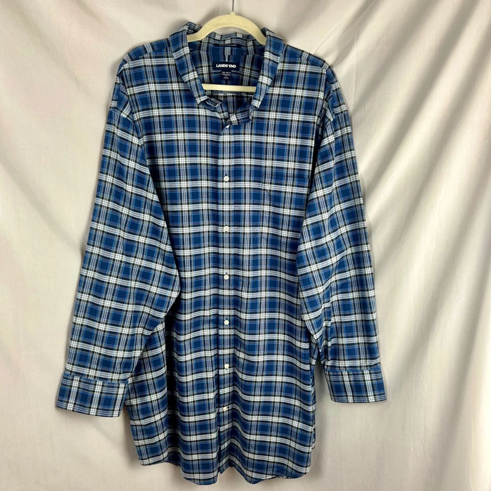 Camisa masculina Lands End ajuste tradicional Supima sem ferro manga longa xadrez botão para baixo - Imagem 2 de 4