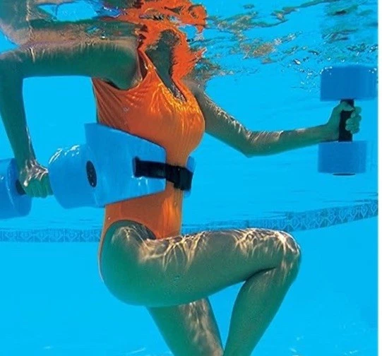 Aqua 6 Piece Fitness Set: Aquatic Swim Belt Resistance Gloves Dumbbells Workout - Image 2 of 4