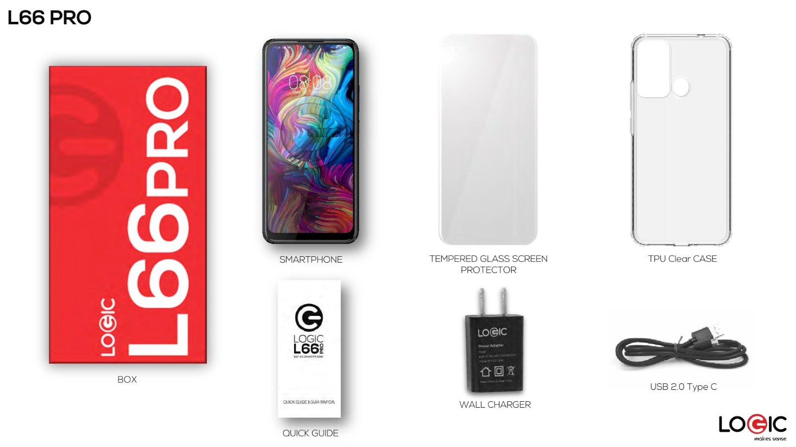 Logic L66 PRO Factory Unlocked GSM Dual SIM Android Cell Phone 128GB/8GB RAM BK