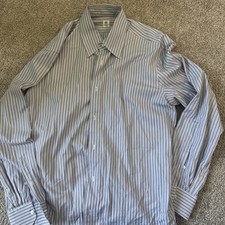 BORRELLI NAPOLI Sz 17 Blue Stripe Shirt - Handmade in Italy