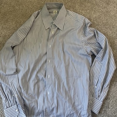 BORRELLI NAPOLI Sz 17 Blue Stripe Shirt - Handmade in Italy