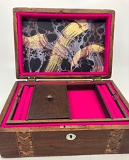 Antique Victorian19th C.Walnut Jewellery Box with inlaid Tunbridge Ware banding�