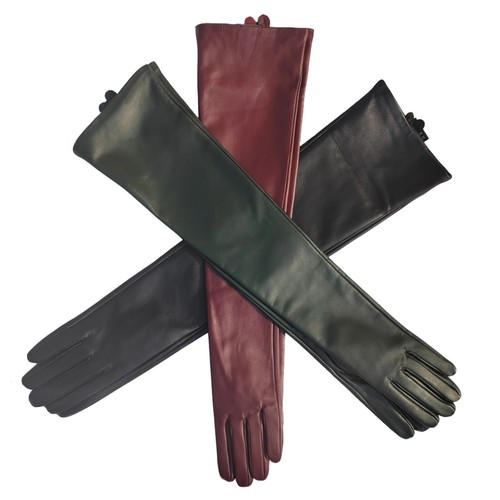 Touch Screen Real Sheep Leather Gloves Long style Black Burgundy Green Color - Picture 2 of 14