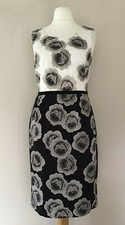 HOBBS Black Grey White Rose Print Pencil Shift Dress UK 10 Occasion Summer Work