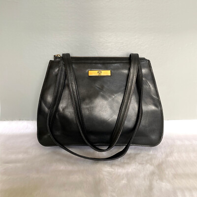 Versace ヴィンテージハンドバッグ Auth. GIANNI VERSACE VINTAGE Black Leather Shoulder Bag Black W