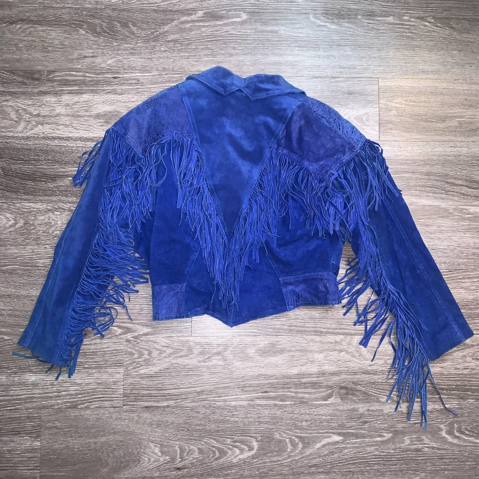 Vintage Wmns Bermans Blue Fringed Western Cowboy Cowgirl Jacket Sz. L - Image 2 of 4