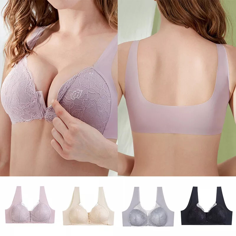 Ladies Front Fastening Bra Lace Push Up Non Wired Padded Soft Stretch Bras  Vest