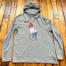 Polo Ralph Lauren Men  s Large Hooded Shirt Big Pony Logo American Themed Hoodie