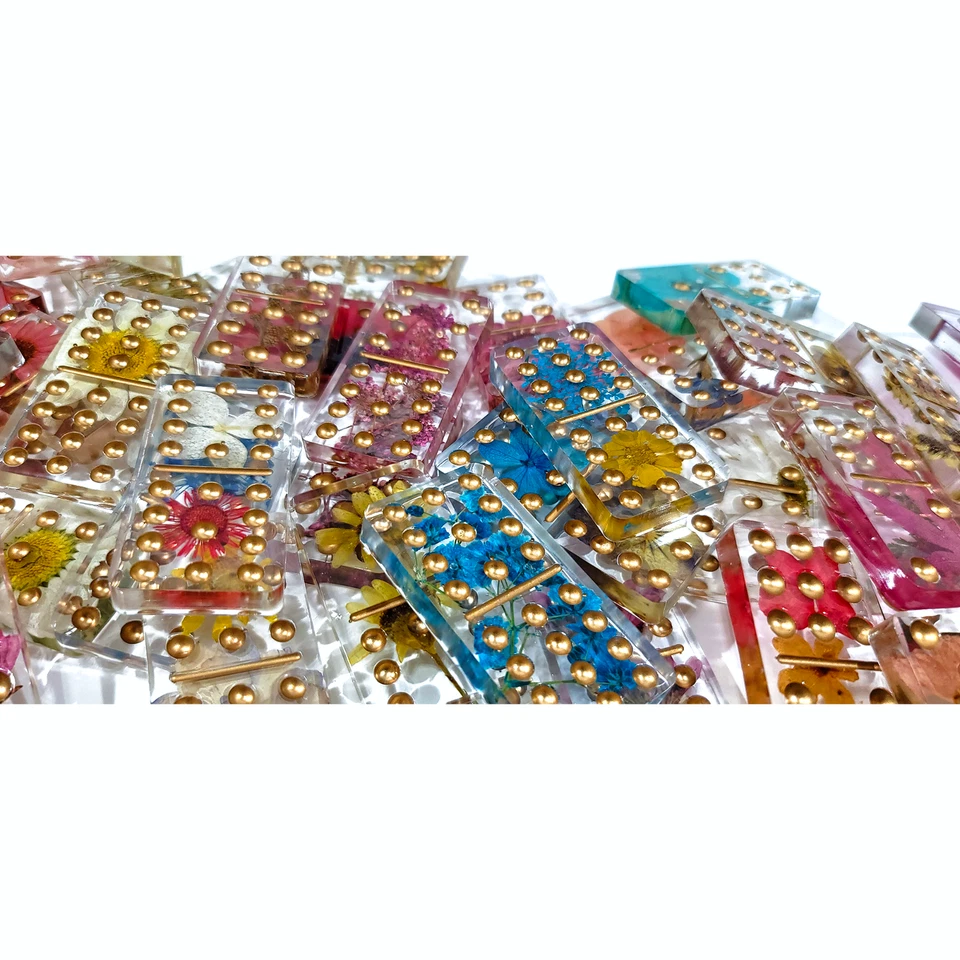 Handmade Resin Art Dried Pressed Flowers Transparent Clear Domino Double 12 Set - Image 4 of 4