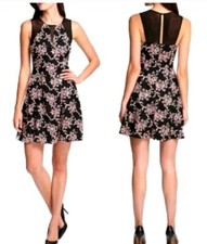 Guess Women's Printed Floral Illusion-Trim Dress Black Pink Size 8