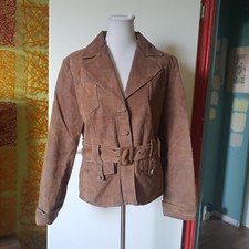 Braune Wildleder Jacke Gürtel Country Boho Echte Leder Retro, Rino & Pelle 42