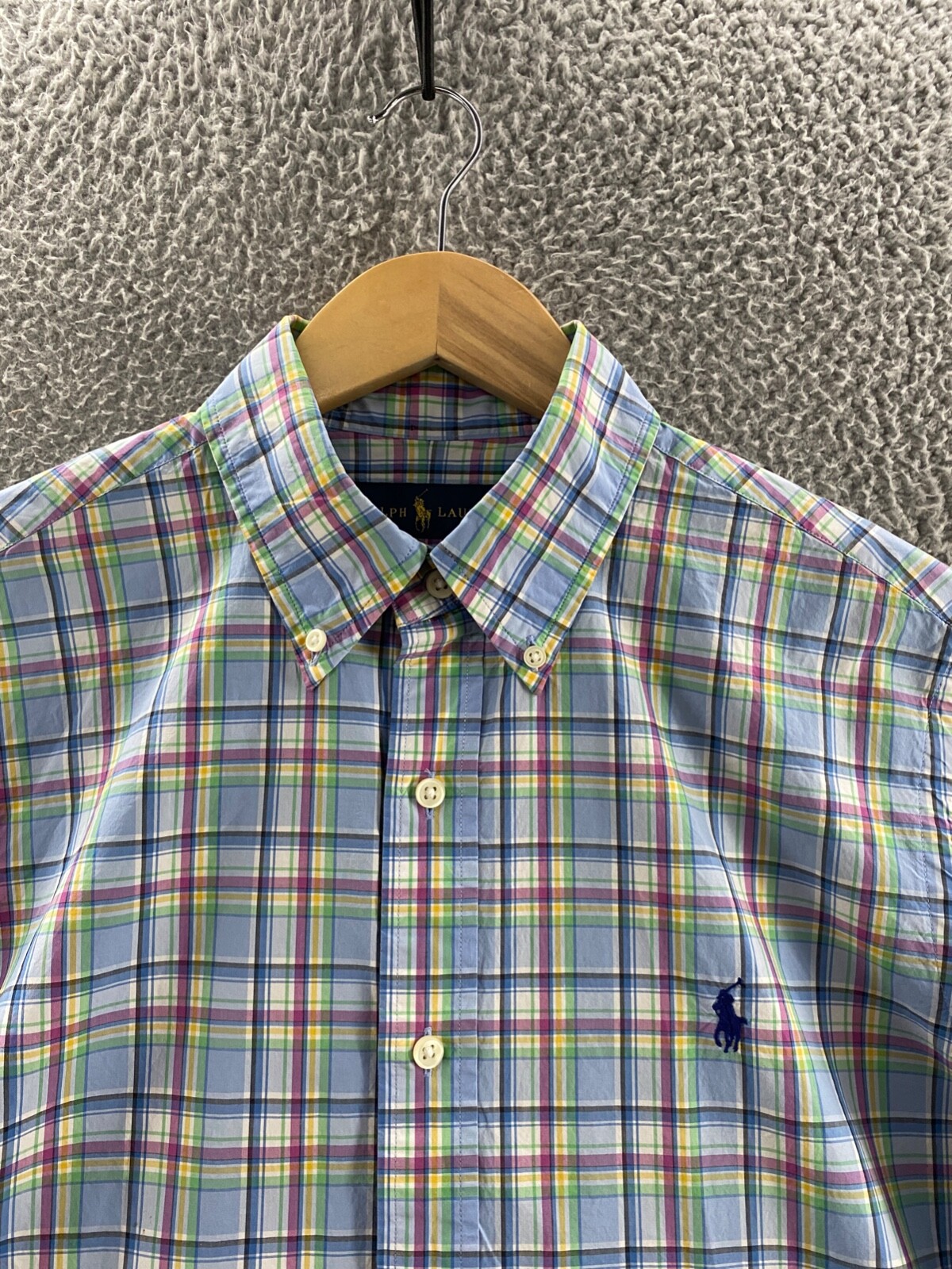 Ralph Lauren camicia uomo blu medio rosa a quadri bottoni logo pony multicolore