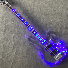 4-strings Electric Bass Guitar Acrylic Body Blue Light LED Chrome Hardware