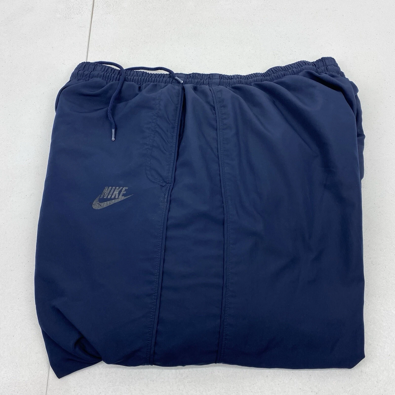 Vintage Nike Pants Mens 2XL Navy Track Jersey Lined Baggy Wide zip ankle Y2K gym