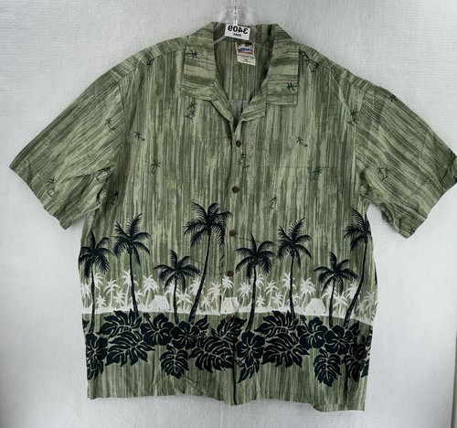 Hawaiian Togs Mens Shirt Palm Tree Sunset Size 2XL Green Lulua Beach - Picture 2 of 9