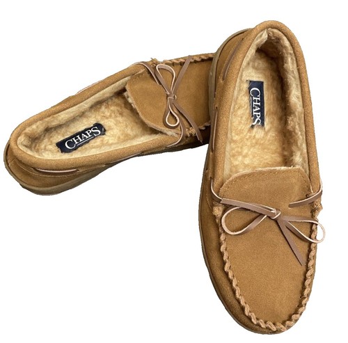 Chaps Brand Men's Moccasin SZ 11/12 Brown Leather Upper Hard Sole