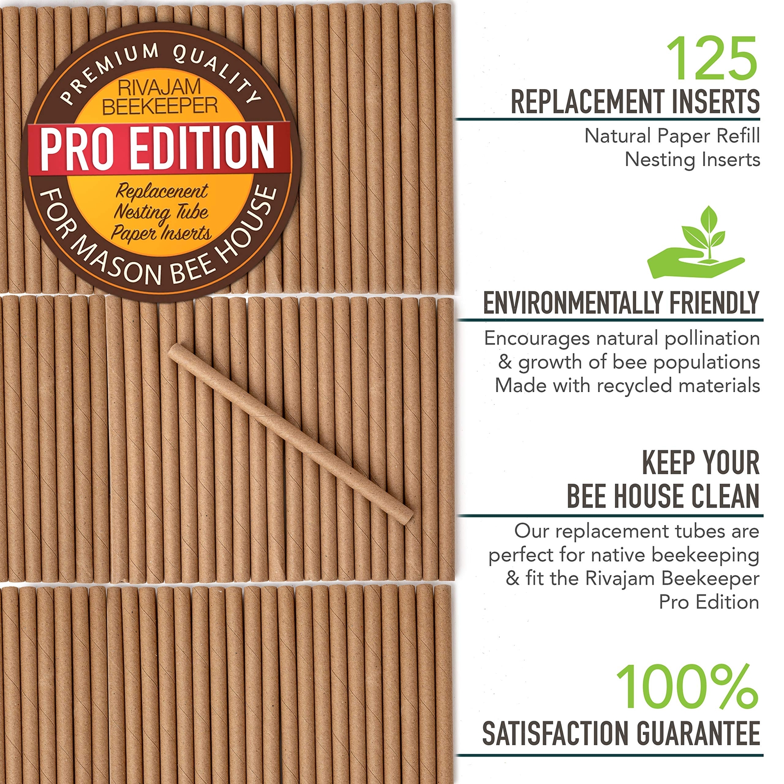125 Pcs Mason Bee Paper Inserts Beekeeper Cardboard Replacement Inserts