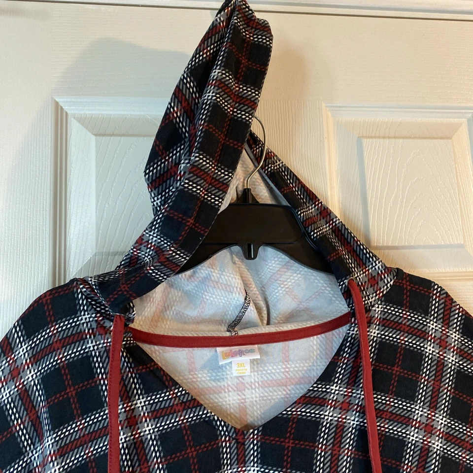 Lularoe Women PLUS 3XL Hoodie Sweatshirt Pullover V-Neck Drawstring Plaid Checks - Image 4 of 4