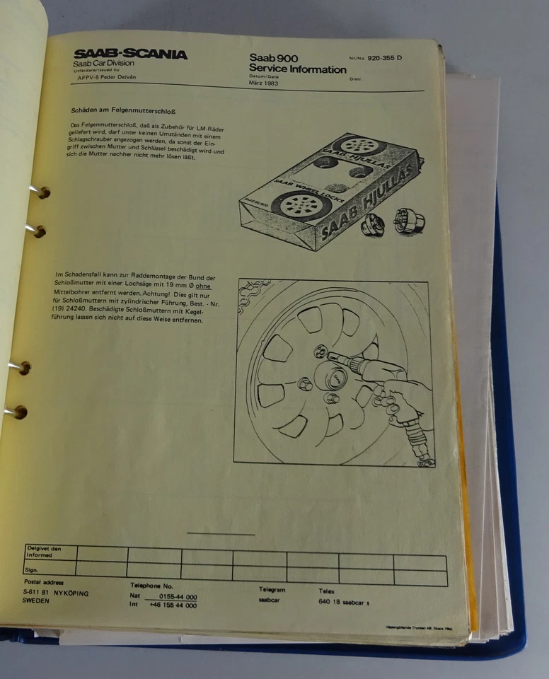 Información De Servicio Saab 900 Steilschnauzer De Los Años 1979-1984 - Imagen 3 de 4