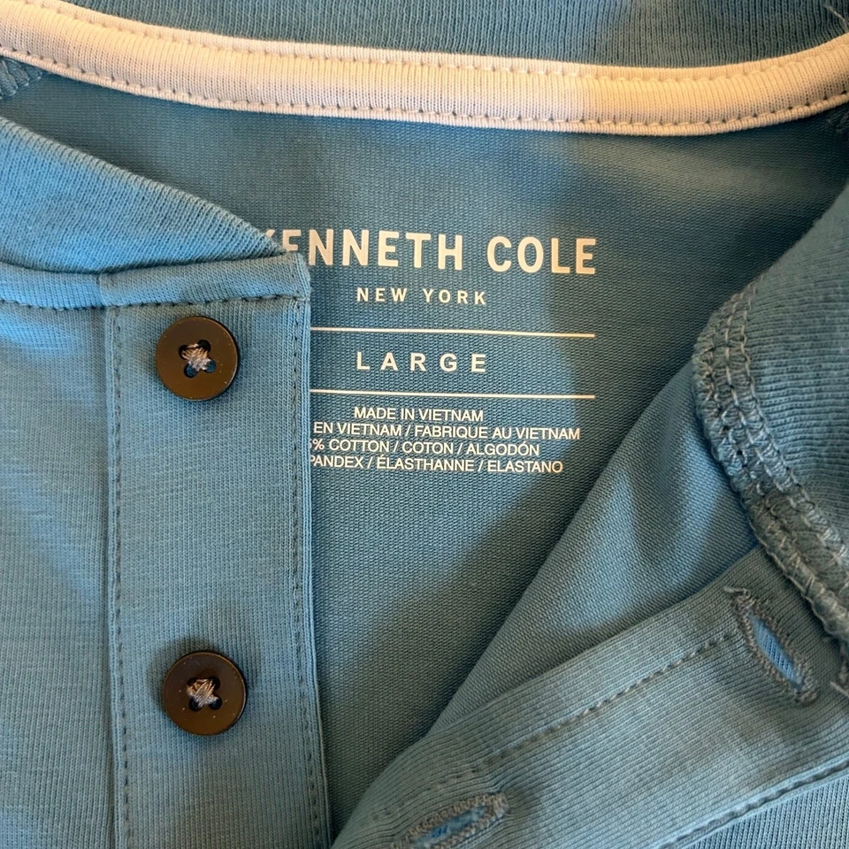 Kenneth Cole NY Mens L Blue Cotton Spandex Short Sleeve Henley Shirt Stretch NWT - Image 4 of 4