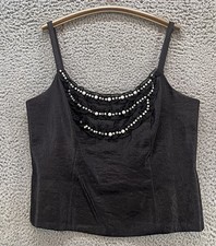 VTG J.R. Nites by Carol Lin Black Pearl Beaded Corset Sleeveless Top Whimsigoth
