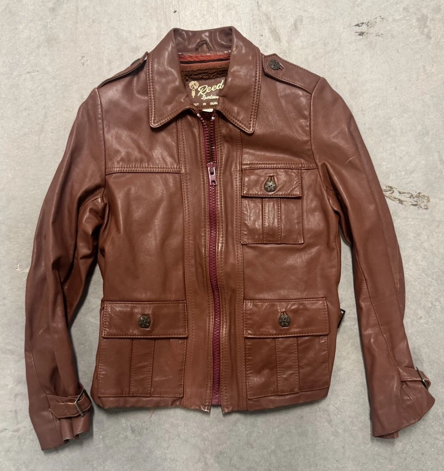 Abrigo chaqueta de cuero rojo borgoña ropa deportiva vintage de caña para mujer 40 mediano EE. UU. Foto 2 de 4