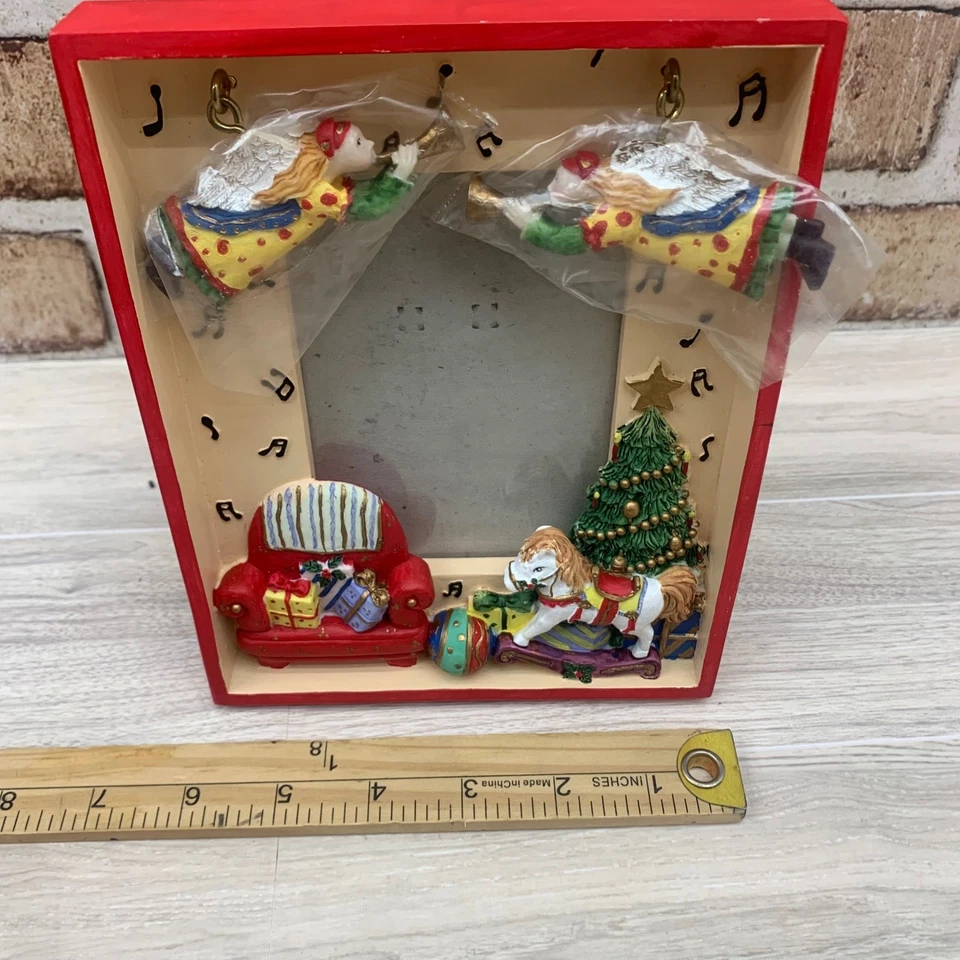 Marco de fotos de Navidad de colección años 90 ángel caballo mecedor decoración navideña angelical Foto 2 de 4