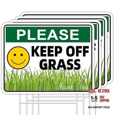 Keep Off Grass Sign, 4-Pack 13"x10" H-Metal 4- Pack Keep Off Grass Sign-01