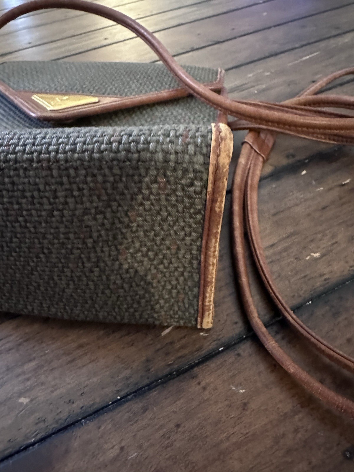 SAINT LAURENT Borsa a tracolla vintage YSL tela Giappone bordo pelle logo placca mini borsa