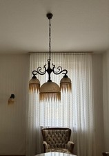 Jugendstil Lampe Kronleuchter 3flammig und Wandlampe mit  Glasfransen