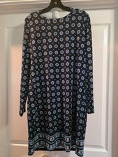 MICHAEL Michael Kors Dress Womens L Blue Geometric Boat Neck Shift Jersey